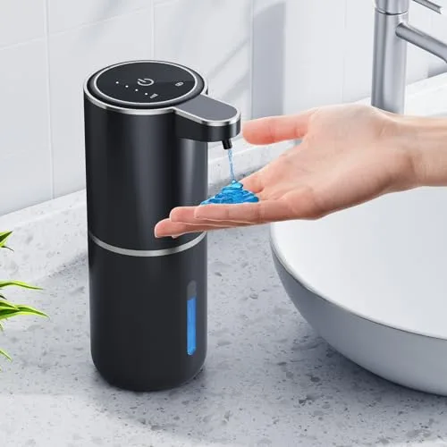 Dispensador de jabón automático, 380 ml, dispensador de jabón automático sin contacto, recargable por USB, con sensor de movimiento por infrarrojos para baño, cocina, oficina, negro
