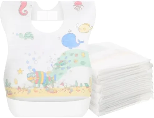 ibasenice 40 piezas Baberos Desechables Para Bebés y Niño Niña Impermeables y Ligeros Protección Completa Para Comer y Babear Fácil De Llevar y Usar