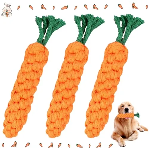 Lets Joy 3 Piezas Zanahoria de Cuerda Trenzada, Juguete para Morder para Perro, Perros Cuerda de Juguete para Masticar, Mascotas Cuerda Trenzada, Juguetes para Cachorros Interactivo Regalos
