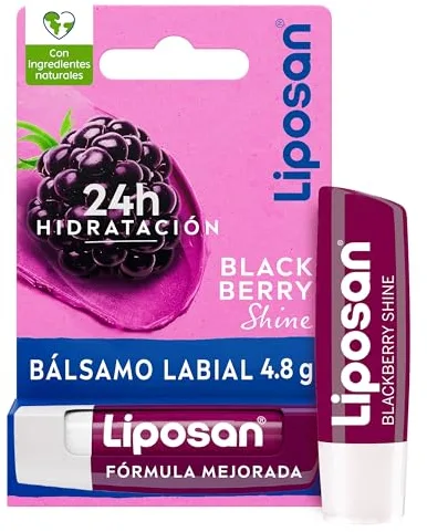 Liposan Blackberry Shine (1 x 4,8 g), cacao de labios con olor a frambuesa, bálsamo labial con color, bálsamo hidratante para unos labios bonitos, suaves y jugosos