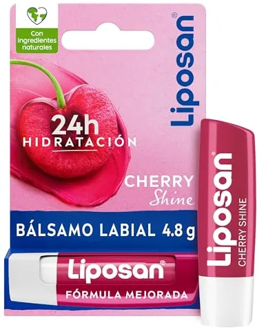 Liposan Cherry Shine (1 x 4,8 g), cacao de labios con olor a cereza, bálsamo labial con color, bálsamo hidratante para unos labios bonitos, suaves y jugosos