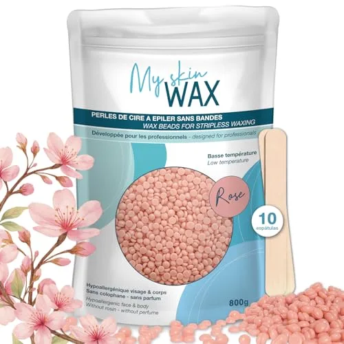 My Skin Wax - Perlas de Cera para Depilación Sin Bandas, 800g, Hipoalergénico, Depilación Suave sin Enrojecimiento, Especial para pieles sensibles Hombre Mujer, Rostro, Brasileño (Rosa, 800g)