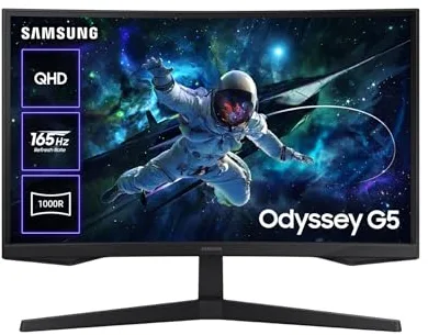 Samsung Odyssey G55C Curved Gaming Monitor 32", QHD, 2560x1440, 165Hz, 1ms(G/G), 1000R, 16:9, 2500:1, AMD FreeSync, 300 CD/m², HDMI, HDR 10, Negro, LS32CG552EUXEN