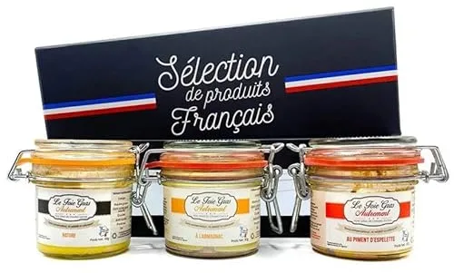 La Caja de las Maravillas Clásica 3 × 80 g – Trío de Foie Gras Enteros Natural, al Armagnac y al Piment d’Espelette – Relais Gourmet | Artesanal Francés | Sin Conservantes, Aditivos ni Colorantes