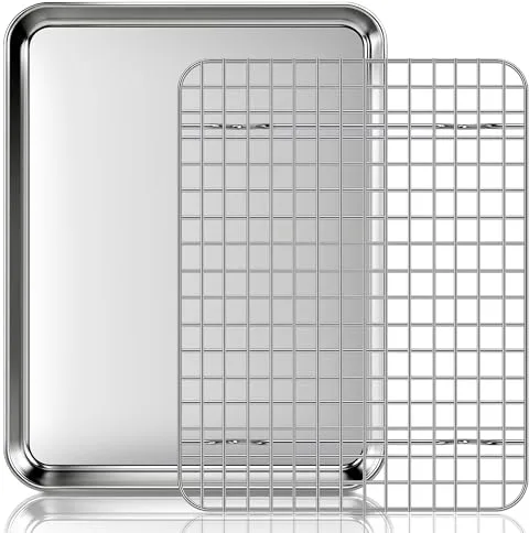Fire More Bandeja para hornear con Rejilla de Enfriamiento: Bandeja Rectangular para hornear de acero inoxidable para Galletas, Fácil de Limpiar y, Tamaño 12 × 10 × 1 Pulgada