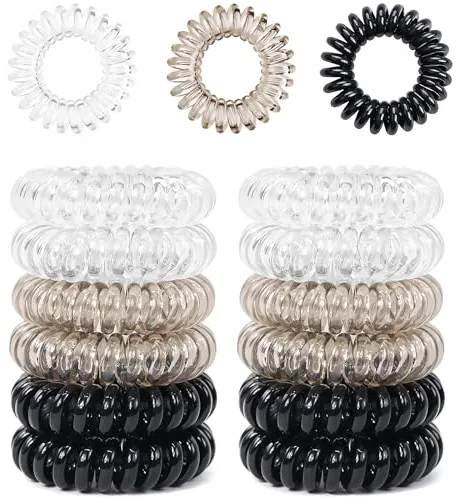 Sularpek 12 Piezas Gomas de Pelo Espiral, Gomas Pelo Mujer, Coleteros Pelo Mujer, Goma de Pelo Elásticas, Goma Pelo Espiral Resistentes al Agua para Mujer y Niña