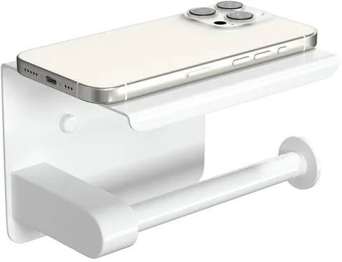 AZOMKER Portarrollos Papel Higienico, Portarrollos Escobillero, Porta Rollos de Papel Higienico, Accesorios Baño sin Taladro, Adhesivo 3M/Fijación por Tornillo (Blanco)