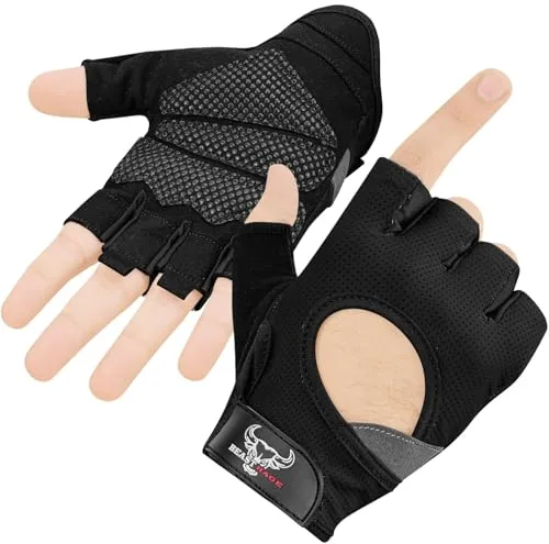 BEAST RAGE Guantes de Fitness parlevantamiento de Pesas para Hombres y Mujeres, Transpirables,Antideslizantes,Acolchados de Silicona,Guantes de Gimnasio Entrenamiento Ciclismo (M, Negro)