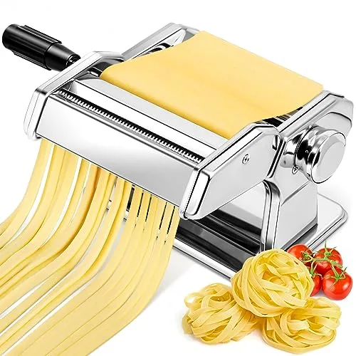 YASHE Máquina de Pasta, Manual Pasta Maker, 7 Grosor Ajustable, 2 Cortador de Masa de Ancho, Acero Inoxidable, Fideos Caseros Bola de Masa Espaguetis
