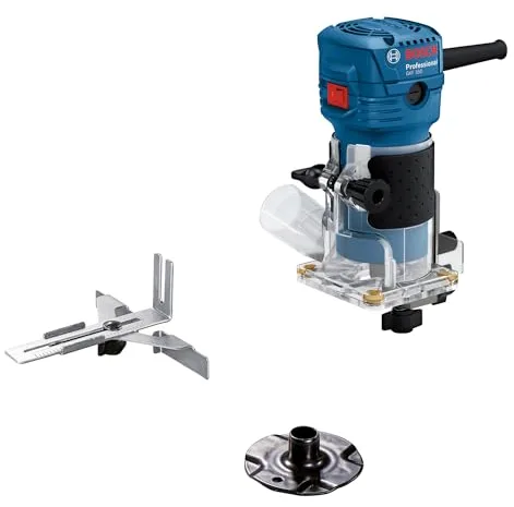 Bosch Professional fresadora de cantos GLF 55-6 (motor de 550 W girando a 33 000 rpm., incl. 2 llaves de una boca, 1 recogedor, tope paralelo, rodillo de corte al ras)