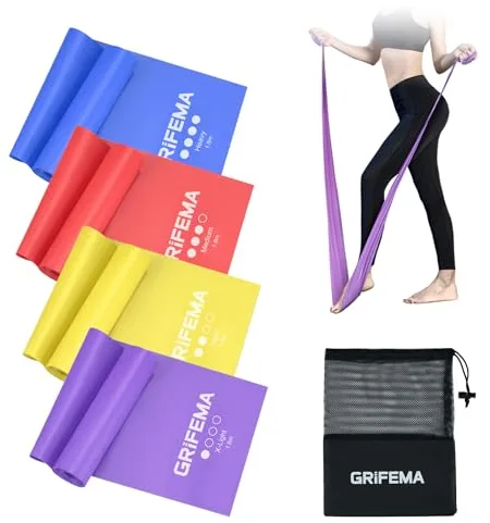 GRIFEMA GA5002 Bandas Elasticas Fitness[Set de 4] 1.8M, Cintas Elasticas con 4 Niveles de Resistencia para Entrenamiento de Fuerza, Yoga, Pilates