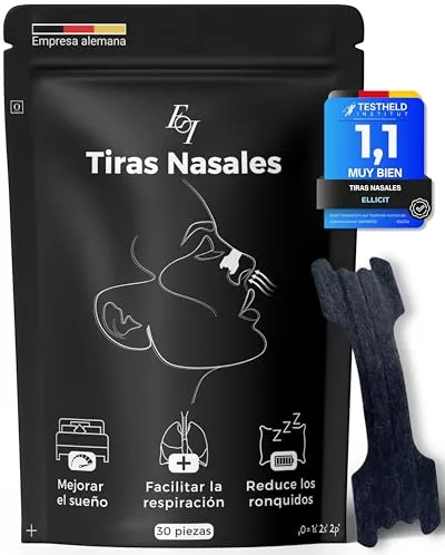 Ellicit® Tiras Nasales Negras, paquete de 30 tiras nasales premium, contra los ronquidos, soporte extra para deportes y mejor calidad del sueño, mejor respiración con la nariz tapada [talla universal]