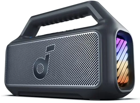 Soundcore Altavoz Bluetooth Potente Boom 2, con Potente Sonido 80W Gracias al Subwoofer y BassUp™, 24h, IPX7, Tiene Luces RGB, Puerto USB-C, para IR de Camping, a la Playa o al Campo