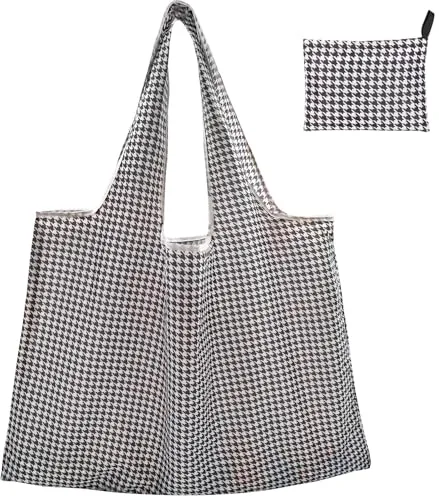 FenFang Bolsa de la Compra Plegable Grande, Bolsa de la Compra Reutilizable, Shopping Bag Tela, Bolsas de Compra Supermercado, Portátil, Estable, Lavable, Resistente, 56 X 67 cm (Negro)