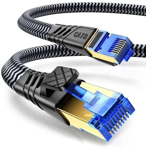 NORSHY Cat 8 Cable Ethernet, 5m Cable de Red Alta Velocidad 40Gbps 2000MHz S/FTP Trenzado Plano Cable Lan Conector RJ45 Cable Internet para PS5/PS4, Xbox,TV,Box, Router, PC, Módem