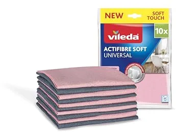 Vileda Actifibre Soft I Pack de 10 Bayetas 100% Microfibra | Limpieza Profunda | Alta Absorción y Sin Rayas | para Superficies Lisas