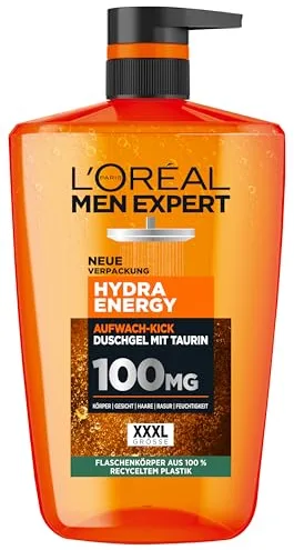 L'Oréal Men Expert XXXL Gel de Ducha y Champú para Hombres Baño de Ducha para Limpieza Cuerpo Cabello y Cara Cuidado Personal Hombre para Frescura Larga Duración con Taurina Hydra Energy, 1 x 1000 ml