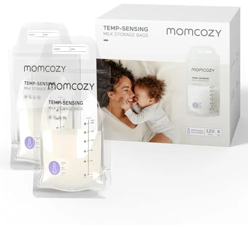 Momcozy 120 Bolsas de Almacenamiento de Leche Materna Con Detección de Temperatura - Desechables, 180ml