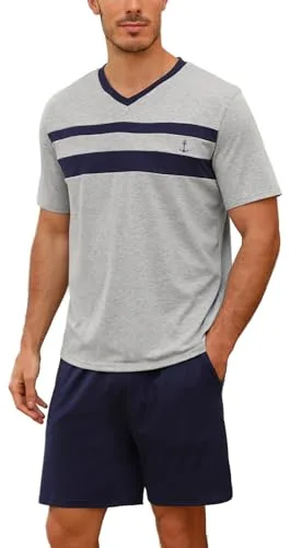 Nieery Conjunto de Pijamas de Manga Corta para Hombre - Algodón, Dos Piezas, Colour Clash, Cuello en V, Estampado de Moda - Tallas S-XXL