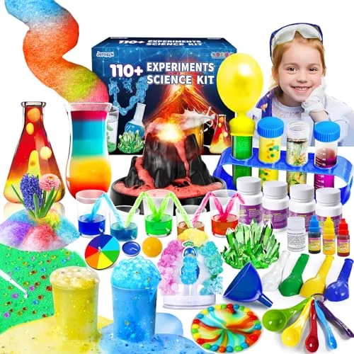 JOPSHEEN Kit Científico Juego 110+ Experimentos para Niños, Juegos Educativos, Kit de Ciencias Juego de Química, Volcán en Erupcións, Juguete Stem Educativo Regalos para Niños y Niñas