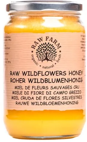 Raw Farm - Miel cruda de flores silvestres 100% natural - 900 g - sin filtrar, sin calentar, no pasteurizada, directamente del panal