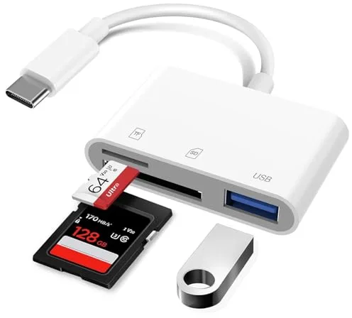 Loydia Lector de Tarjetas SD USB C, 3 en 1 Lector de Tarjetas SD/Micro SD Adaptador USB C, Tipo C OTG Adaptador Tarjetas de Memoria Card Reader Compatible con iPhone 15/MacBook/Laptop/Xiaomi/Huawei