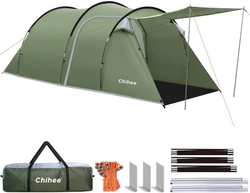 Chihee Tiendas de Acampada Tienda Túnel Tienda Familiar para 4 Personas con 2 Puertas Tienda Resistente a la Intemperie 4 Estaciones con Toldo Incluye Bolsa de Transporte Rainfly para Viajar
