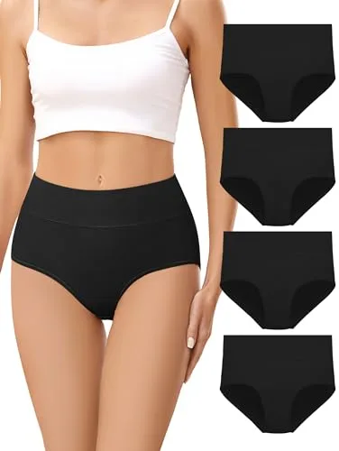VOENXE Bragas Mujer Algodon,Braguitas Postparto Altas Cintura,Ropa Interior Culotte Talle Alto CóModo Suaves,Women's Underwear Cotton Multipack,Pack de 4