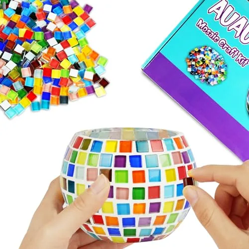 AUAUY Portavelas Mosaic, Portavelas Vidrio, Kit de Creatividad de Vidrieras, DIY Kit de Artes y Manualidades, para DecoracióN de IluminacióN del Hogar Salón, Dormitorio Centro de Mesa en Boda