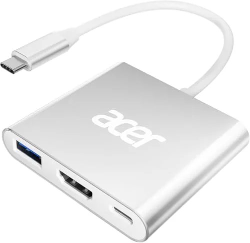 acer 3 en 1 Adaptador HDMI USB C, Adaptador Multipuerto Tipo C, con Puerto USB 3.0 de 5 Gbps, Puerto HDMI 4K@30Hz y Carga PD 100W para Teléfonos USB C, Tabletas, MacBook Pro