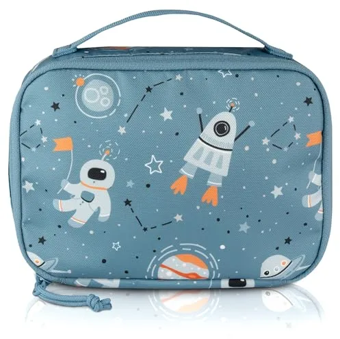 TA Trend Atelier bolsa térmica infantil, bolsa de almuerzo, mini bolsa isotérmica para cosméticos, medicamentos, tentempiés - sostenible (Azul - Espacio, 21,5 x 14,5 x 6,5 cm)