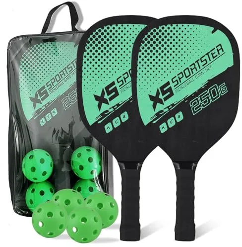 Lixada Raqueta Pickleball, Juego de Raquetas de Pickleball de Madera con 4 Bolas, Agarre ergonómico cómodo, Adecuado para Interiores y Exteriores, Adecuado para Principiantes