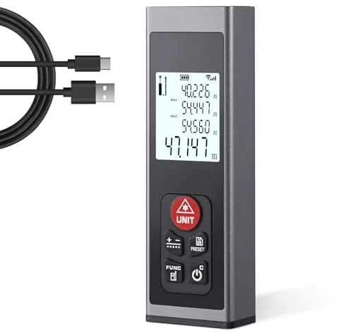 HYCHIKA Medidor Láser - Telemetro Laser Type-C Recargable 60M Medidor De Distancia Digital Portátil con LCD Pantalla, Cálculo De Distancia, Área, Volumen, Pitágoras