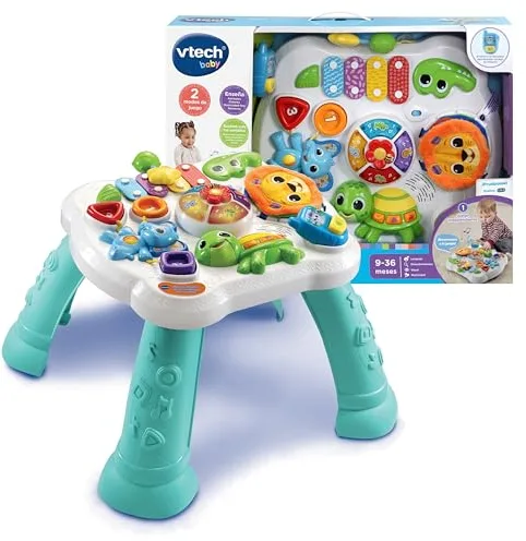 VTech-Baby Mesita Infantil Actividades Sensoriales, Mesa de Desarrollo para bebés con múltiples Juegos, Panel Interactivo extraíble, Actividad Musical y evolutiva, Regalo bebés +9 Meses, Versión ESP