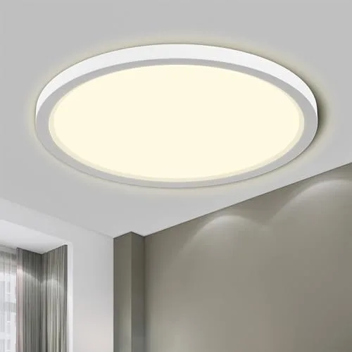 LQWELL® Lámpara de Techo LED Lámpara de Techo, IP44 Lámpara de Baño Impermeable Redonda Plana 18W 4000K 1980LM Delgada para Sala de Estar Baño Dormitorio Cocina Pasillo Sótano Oficina, 220 * 24mm