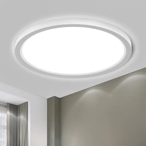 LQWELL® Lámpara de Techo LED Lámpara de Techo, IP44 Lámpara de Baño Impermeable Redonda Plana 18W 6000K 1980LM Delgada para Sala de Estar Baño Dormitorio Cocina Pasillo Sótano Oficina, 220 * 24mm