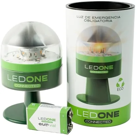 LEDONE - Baliza v16 Homologada DGT con Geolocalizador, Luz Emergencia Coche V16 Homologado DGT - eSIM y Datos Hasta 2038, Visibilidad 1km 360º - Fabricada en España