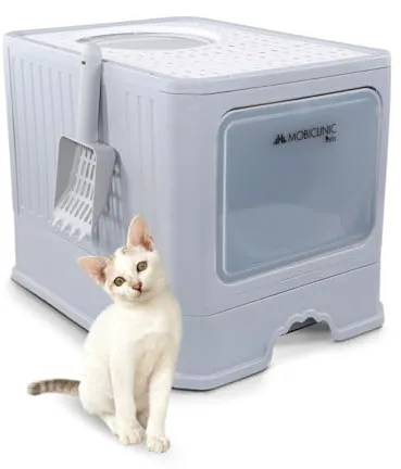 Mobiclinic® Pets, Arenero Gatos Cubierto, Cajón extraíble, Incluye Pala, Catbox, Doble Entrada Frontal y Superior con Tapa, Rejilla, Estética Elegante, Estructura Desmontable