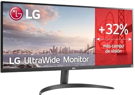 LG 34WQ500-B - Monitor UltraWide 34", Panel IPS 2560x1080 21:9, 100 Hz, 5 ms, HDR10, AMD FreeSync, Super Resolution+, 2× HDMI 2.0, Clase F, Negro
