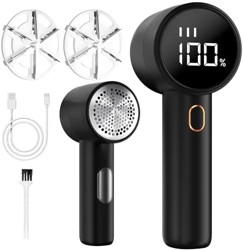 BZGG Quitapelusas Eléctrico, Quita Pelusas Ropa Recargable por USB-C, quitapelusas con Pantalla LED y 3 Velocidades, para Suéteres y Todo Tipo de Tejidos (Negro)