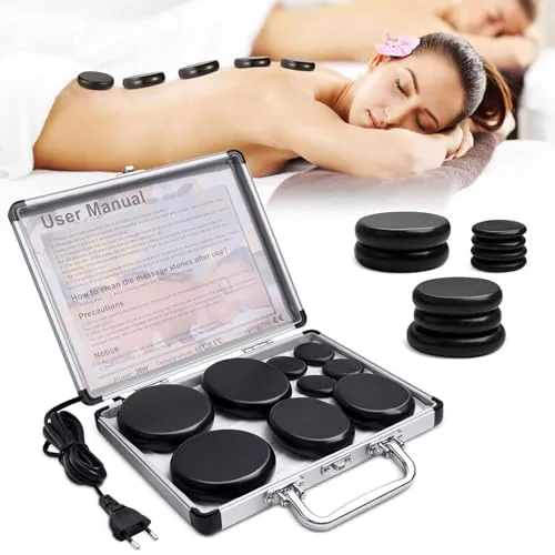 9 Piezas Calentador de Piedras Calientes,Piedras Masaje Calientes Kit Piedras Calientes de Basalto para Masaje de Cuerpo Completo Spa Relajación (9)