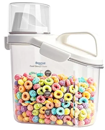Besmall Contenedores Almacenamiento Cereales con Boquilla recipientes herméticos para alimentos con Tapa dispensador de cereales pequeño Botes Cocina Almacenaje para Nueces Arroz Harina 1.5L