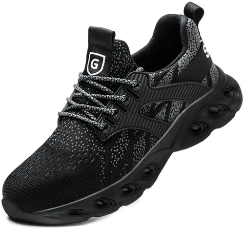 Zapatos de Trabajo Zapatos de Seguridad para Hombre Mujer Anti-Piercing con Punta de Acero Zapatillas Deportivas Hombre Ligero Botas Seguridad Transpirable Antideslizante Negro Gris 42 EU