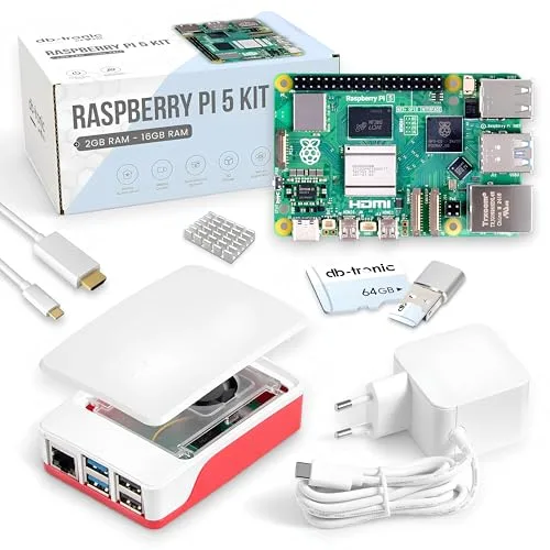 Raspberry Pi 5 4GB Starter Kit | 64GB Edition | Fuente de alimentación Oficial USB-C 27W | Carcasa Oficial con Ventilador | Cable Micro HDMI 4K 1 m | Disipador de Calor