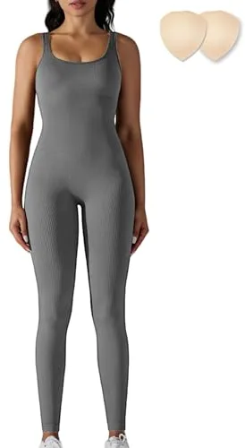 Merlvida Mono Deportivo Mujer sin Costuras Jumpsuit Sexy Mono Ajustado Elástico Body Overol Monos de Una Sola Pieza Ropa Deportiva Gimnasio Fitness Yoga