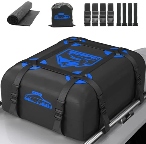 Rymopuey Cofre de Techo 15cubos/425L, Cofre de Techo para Coche 700D Impermeable, Cofre de Techo con Almohadillas Antideslizantes y 8 Correas de sujeción, pto para Coches con/sin Portaequipajes
