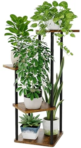 Bamworld Soporte de Metal para Plantas de Interior para Múltiples Plantas Pequeño Soporte de Flores de Esquina para Patio, Jardín, Balcón, Sala de Estar, Dormitorio (4 Niveles, Marrón)
