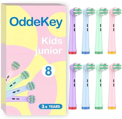 OddeKey Recambios Cepillos Compatible con Braun Oral B Niños, Infantil Cabezal para Pro Kids, Pro Junior Cepillo Electrico, Con Cerdas Extrasuaves, 3, 6 Años y Más, Multicolor
