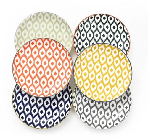 WishDeco Juego de 6 Platos Postre Ceramica, Platos Pequeños para Ensalada Φ15cm, Mini Platos Llanos de Porcelana, Platos Colores para Tarta, Pan, Pasta