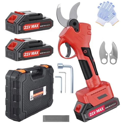 Tijeras de Podar Eléctricas 40mm – Podadora Eléctrica a Batería con Motor Brushless 600W, 2×Baterías 21V 2000mAh y Hojas SK5, Tijera de Podar Inalámbrica para Jardín, Huerto y Granja